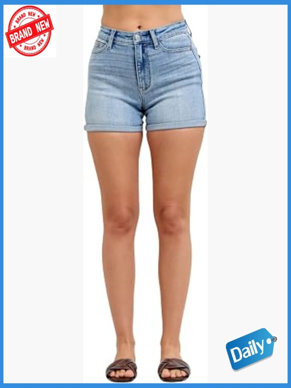 High Waist Slim Light Wash Denim Shorts with Cell Phone Pocket